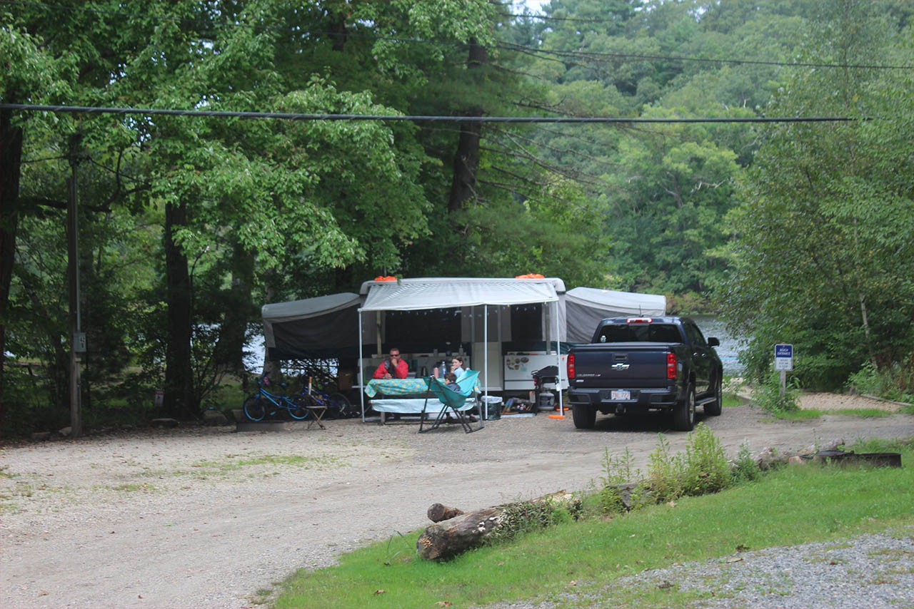 Tent camping near Aldrich Mill Pond at Sutton Falls Camping Area